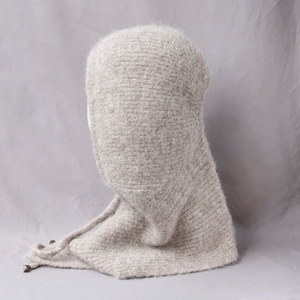 Unisex 100%Wool Knitted Balaclava Winter Ear Face Neck Protect One-Piece Scarf Hat Soft Warm Hooded Beanies Twist False Colla