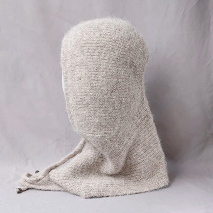 Unisex 100%Wool Knitted Balaclava Winter Ear Face Neck Protect One-Piece Scarf Hat Soft Warm Hooded Beanies Twist False Colla