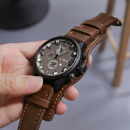 Retro Men's Watches High-end Luxury Man Watch PU Leather Strap Date Business Quartz Watch Big Dial Military tactical Wristwat