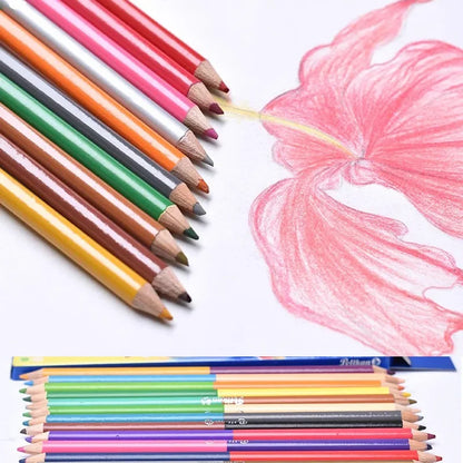 24 Colors Double Headed Pencils for Children Professional Drawing Sketching and Pastel Art Premium Student School Art Supplie