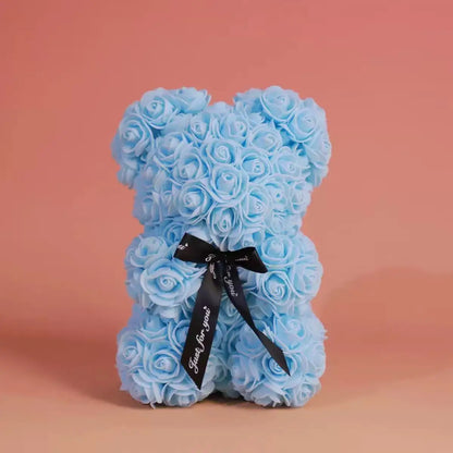 25cm Artificial Teddy Rose Flower Bear with Box Romantic Valentines Day Gift Girlfriend Women Anniversary Wedding Party Suppl