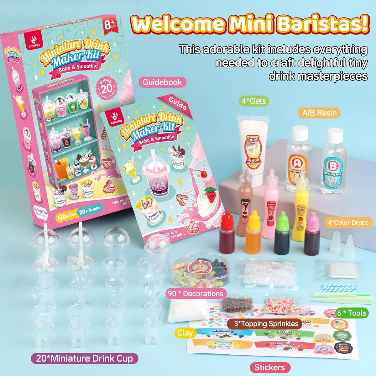 Miniature Drink Marker Kit, Miniature Food Toys, Kitchen Pretend Food DIY Crafts Kits for Kids Ages 8-12, Girls Gift for