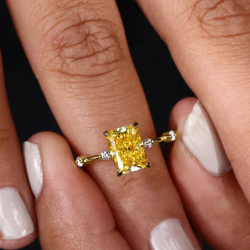 CAOSHI Fashion Lady Yellow Zirconia Ring Trendy Female Engagement Ceremony Jewelry Stylish Bridal Wedding Band Accessories Gi