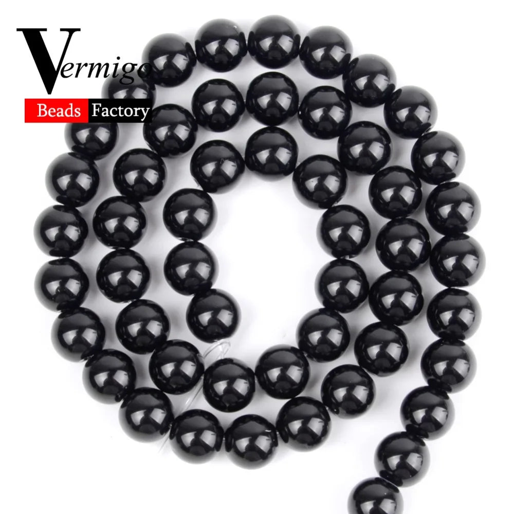 Smooth Black Stone Agates Natural Stone Beads For Jewelry Making Round Loose Beads 4 6 8 10 12mm Diy Bracelet Necklace 15inch
