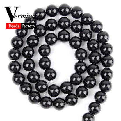 Smooth Black Stone Agates Natural Stone Beads For Jewelry Making Round Loose Beads 4 6 8 10 12mm Diy Bracelet Necklace 15inch
