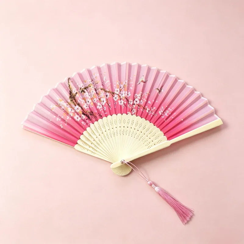 Retro Style Folding Fan Female Japanese Pattern Retro Cloth Art Craft Gift Home Decoration Ornament Dancing Hand Fan