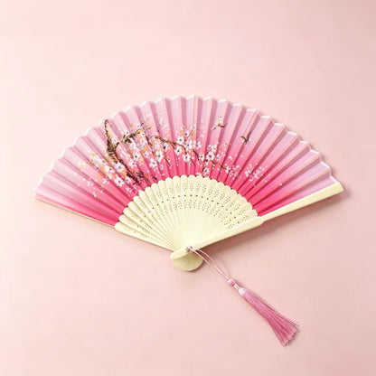 Retro Style Folding Fan Female Japanese Pattern Retro Cloth Art Craft Gift Home Decoration Ornament Dancing Hand Fan