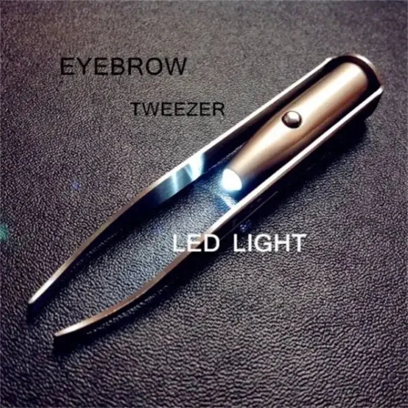 1PC Portable Stainless Steel Eyebrow Tweezer with Smart LED Light - Makeup Removal Tool - Silver