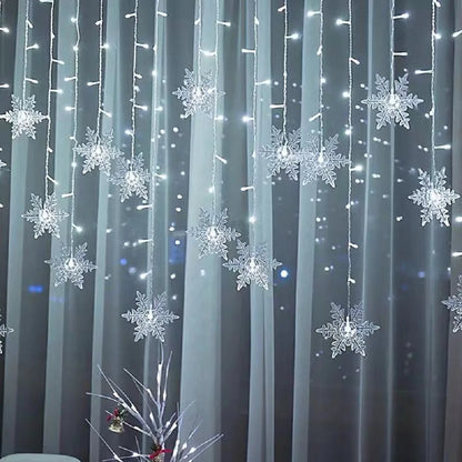 Christmas Decor Snowflake Window Curtain Garlands Led Icicle Fairy Lights Outdoor Garland for Home Party Garden New Year Deco