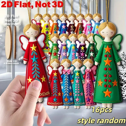 20/10 Pieces of Randomly Assorted 2D Flat Bear-Shaped Handmade Wooden Christmas Ornaments with Various Christmas Motifs, Suit