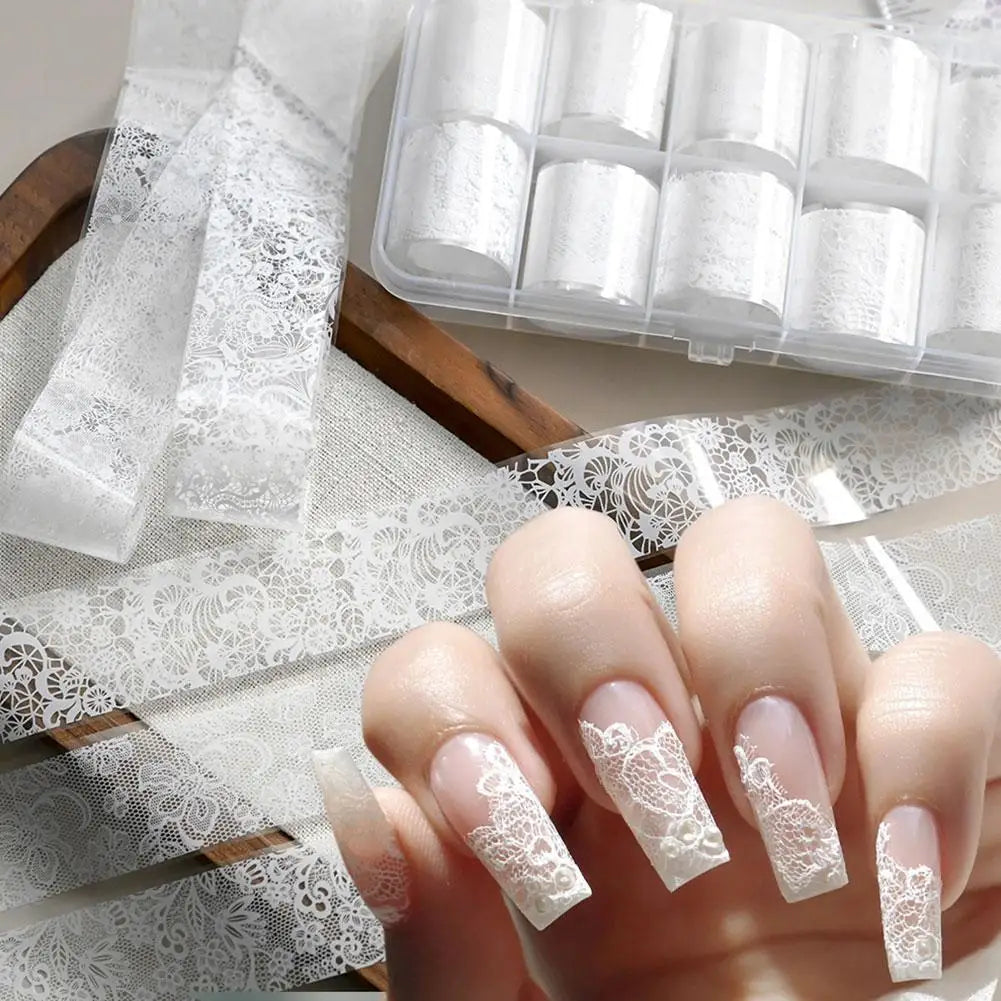 10 Rolls Black White Lace Nail Foil Transfer Stickers DIY Waterproof Nail Decoration Supplies Nail Accessorie