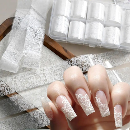 10 Rolls Black White Lace Nail Foil Transfer Stickers DIY Waterproof Nail Decoration Supplies Nail Accessorie
