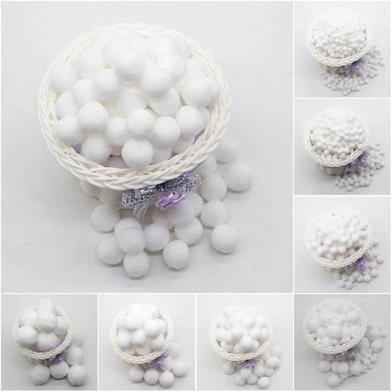 White Pompom 8mm 10mm 15mm 20mm 30mm 40mm Pom Poms Ponpon Crafts Supplies DIY for Kids Garment Sewing Home Wedding Decoration
