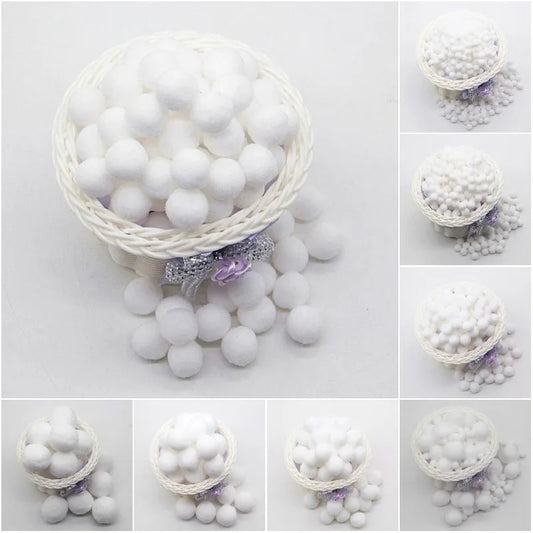 White Pompom 8mm 10mm 15mm 20mm 30mm 40mm Pom Poms Ponpon Crafts Supplies DIY for Kids Garment Sewing Home Wedding Decoration