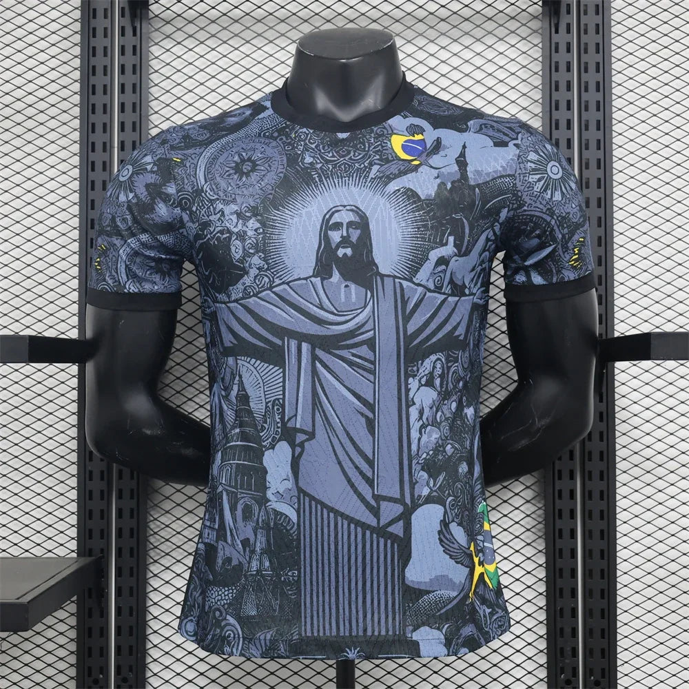Summer Football Training Top Brazil Special Edition Jesus Black Grey Football Jersey Adult Children Outdoor Quick-drying Tshi