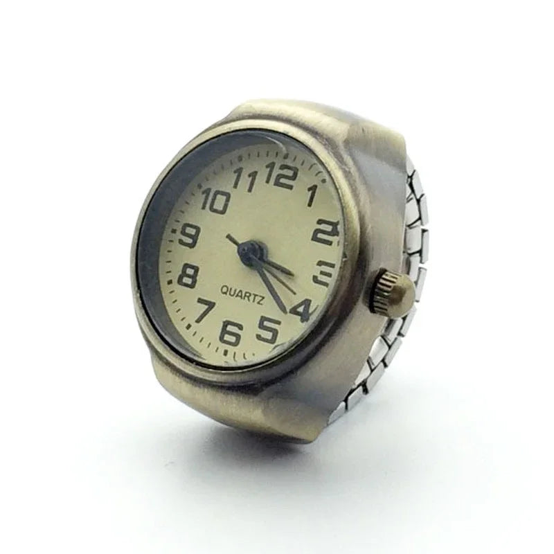 Vintage Punk Finger Watch Mini Elastic Strap Alloy Watches Couple Rings Jewelry Clock Retro Roman Quartz Watch Rings Women Me