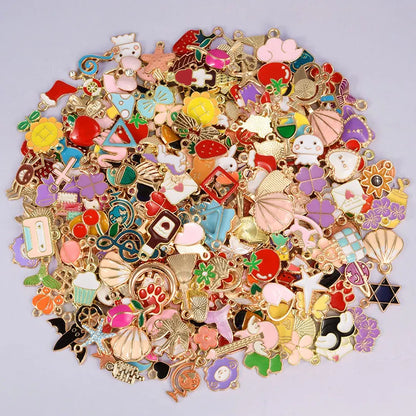 30/60/100pcs Random Mix Enamel/Drip Oil Charms For Jewelry Making Bulk Trinkets Charm Flower Heart Animal Bag Charm DIY Penda