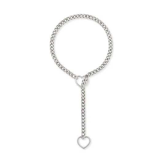 Heavy Lariat Heart Necklace Personality Punk Rock Stainless Steel Slip Chain Ring Slipchain Choker Collar For Women Men
