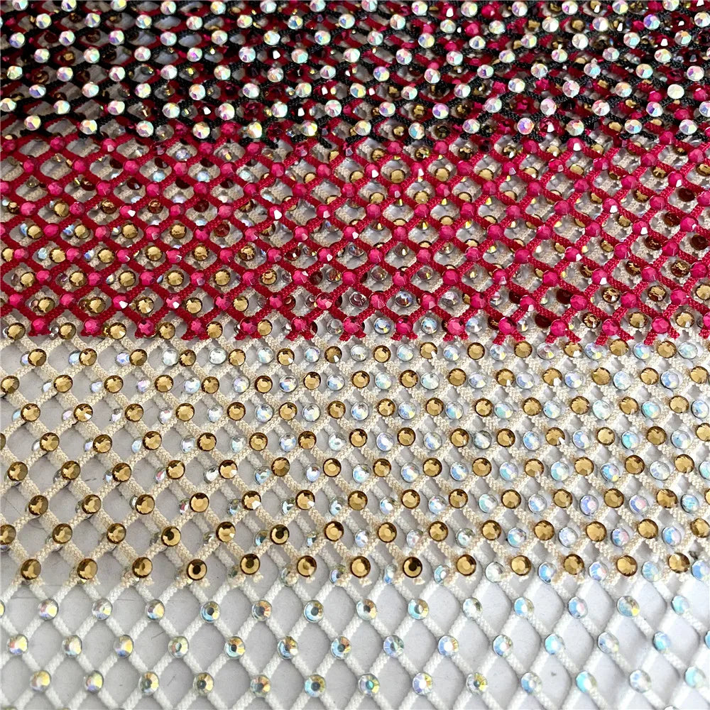 Multicolor Rhinestones Mesh Applique Trim Fabric With Rhinestones SS10 Crystal Sewing Trimming Strass Crystal Tape Net For DI