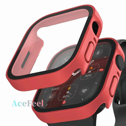 Glass+Case for Apple Watch 42 46mm 45mm 41 49 44mm 40 Mm Straight Edge Screen Protector Cover Case iWatch SE 6 7 8 9 10 11 Ul