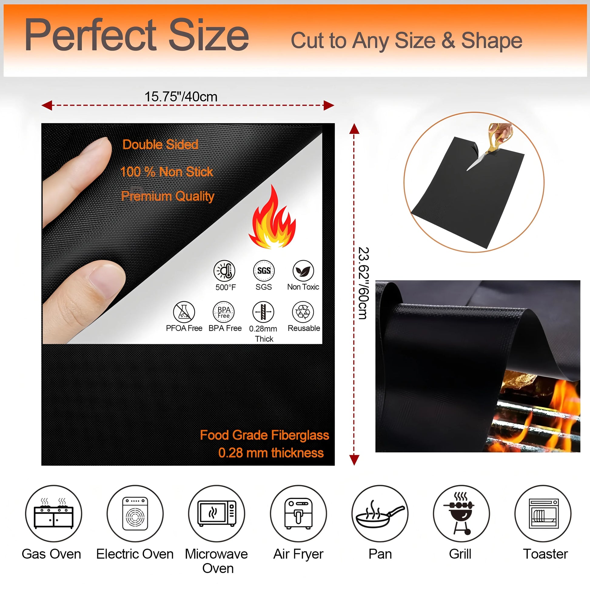 Oven Bottom Liners Non Stick Barbecue Grill Mats Reusable Kitchen Toaster Liner Air Fryer Cooking Heat Resistant Baking Paper