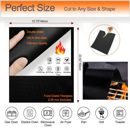 Oven Bottom Liners Non Stick Barbecue Grill Mats Reusable Kitchen Toaster Liner Air Fryer Cooking Heat Resistant Baking Paper