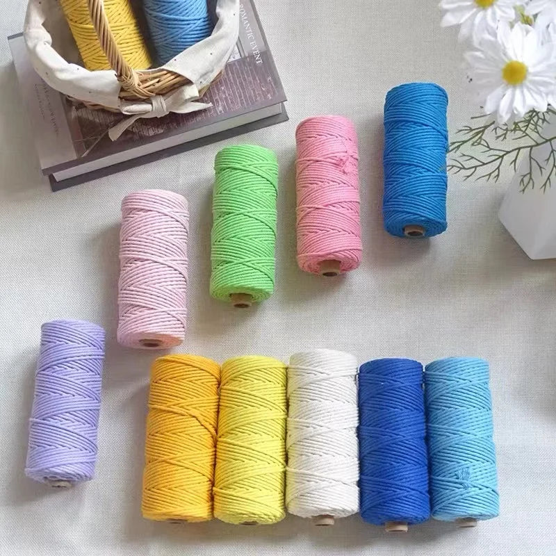 Handmade Boho Decor 3mm 100% Colorful Cotton Cord Rope Thread Twisted Macrame String DIY Home Wedding Decoration Supply 110 Y