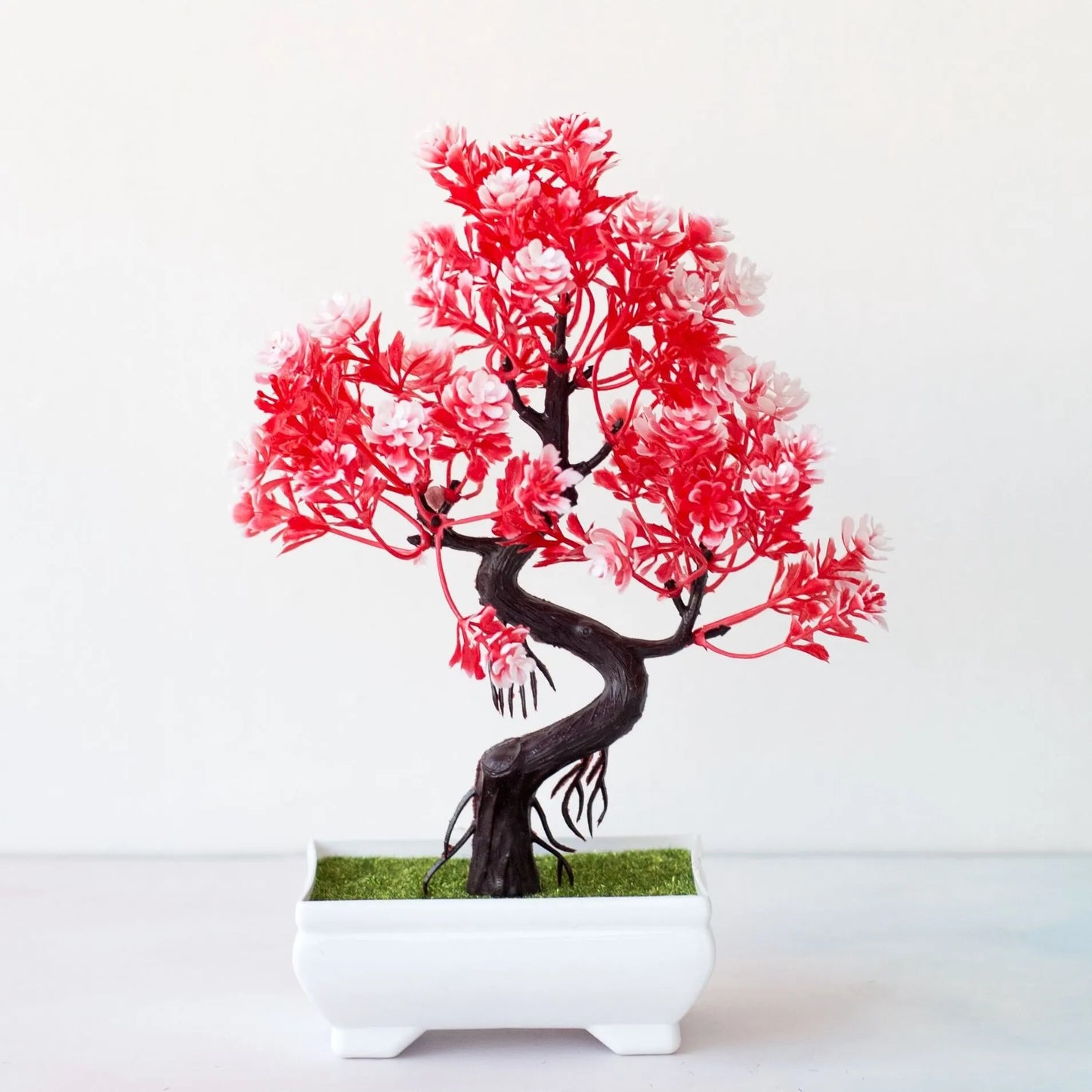 Garden Arrangement Ornaments Plastic Plants Bonsai Small Tree Pot Fake Plant Potted Flower Home Room Table Decoration - Red