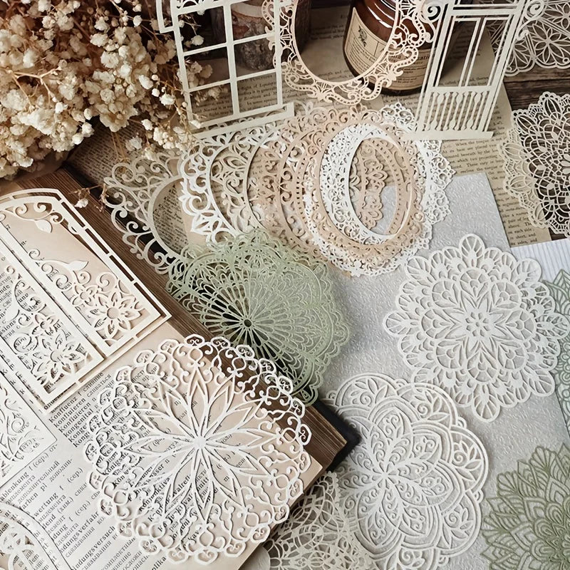 10 pcs Vintage Lace Hollow Material Paper Butterfly Craft Paper Junk Journal Planner Decorative DIY Scrapbooking Material Pac
