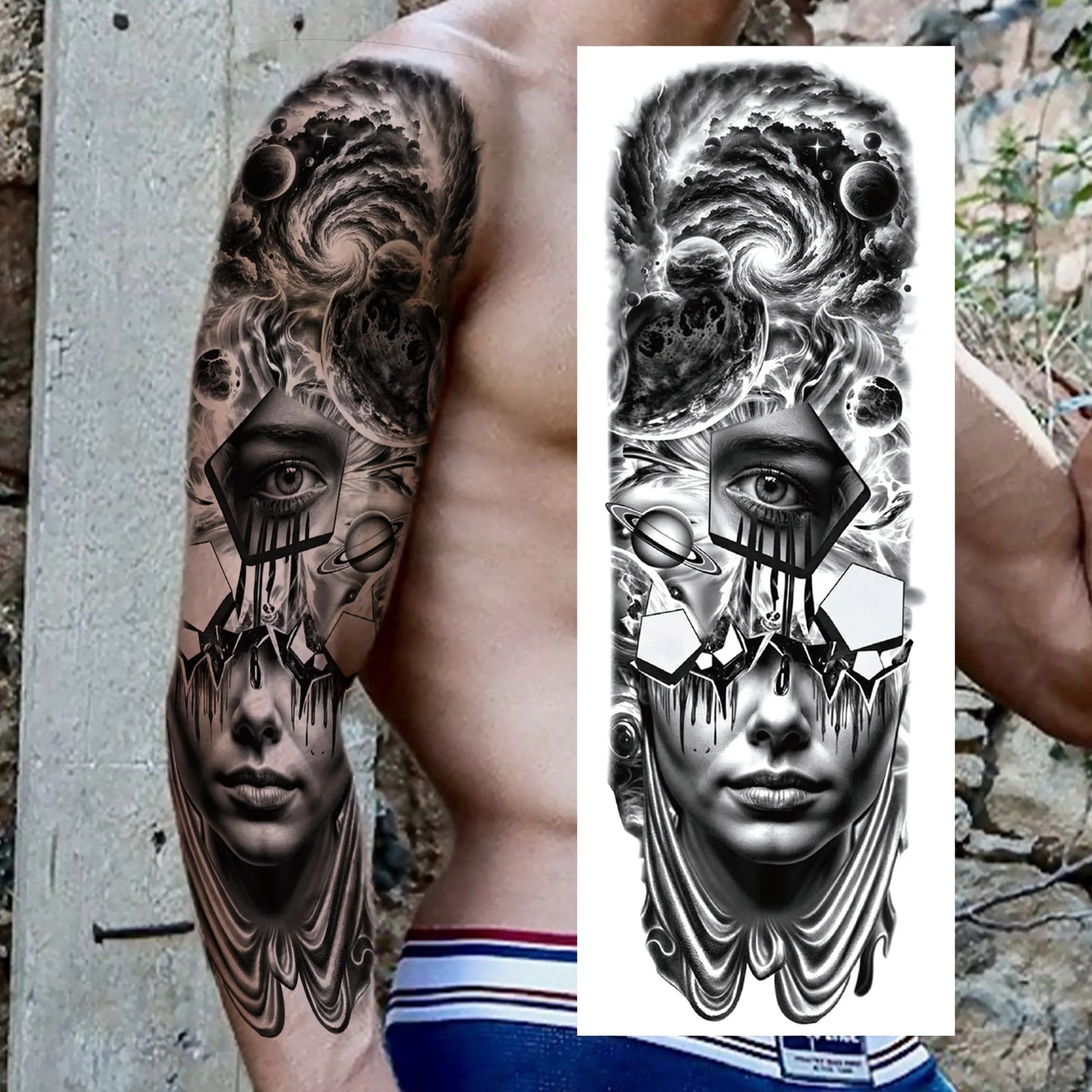 1 Sheets Wolf Lion Tiger Maori Temporary Tattoos For Men Women Adults Full Sleeve Arm Flower Rose Skull Tattoo Sticker Decor 