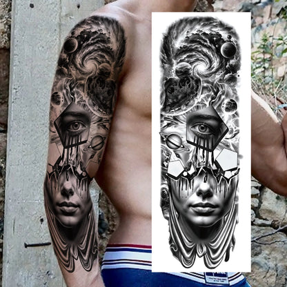 1 Sheets Wolf Lion Tiger Maori Temporary Tattoos For Men Women Adults Full Sleeve Arm Flower Rose Skull Tattoo Sticker Decor 