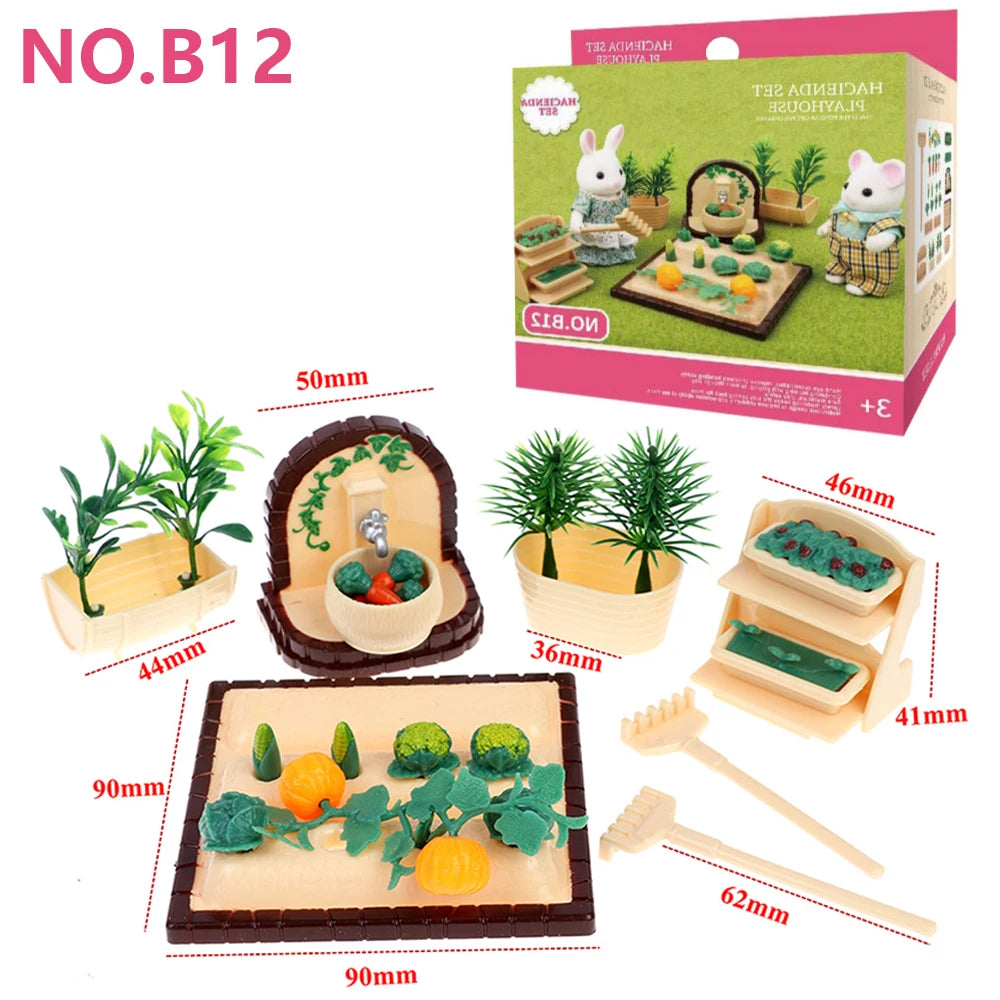 Forest Animal Family Dollhouse Furniture 1/12 Miniature Toys Girl Dolls Accessories Bedroom Bathroom Dollhouse Kit For Dolls 