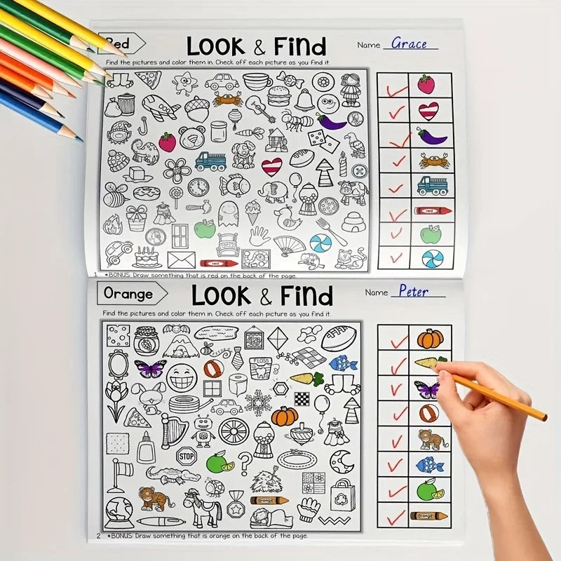 Children's Hidden Objects Coloring Book, with 100+ Find & Color Pages - Interactive Find & Color Activity Workbook for School
