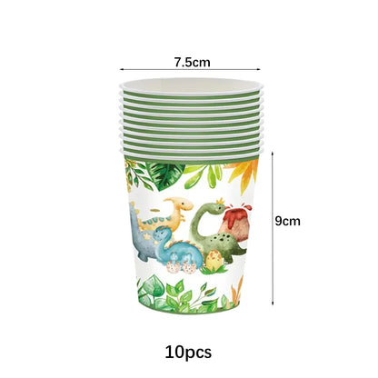 Cartoon Dinosaur Birthday Disposable Tableware Paper Plates Cups Napkin Tablecloth Dinosaur Roar Theme Birthday Party Decorat