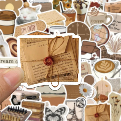 10/30/60PCS Vintage Brown Sticker Aesthetic PVC Laptop Sketchbook Stationery Decoraction Scrapbooking School Supplies