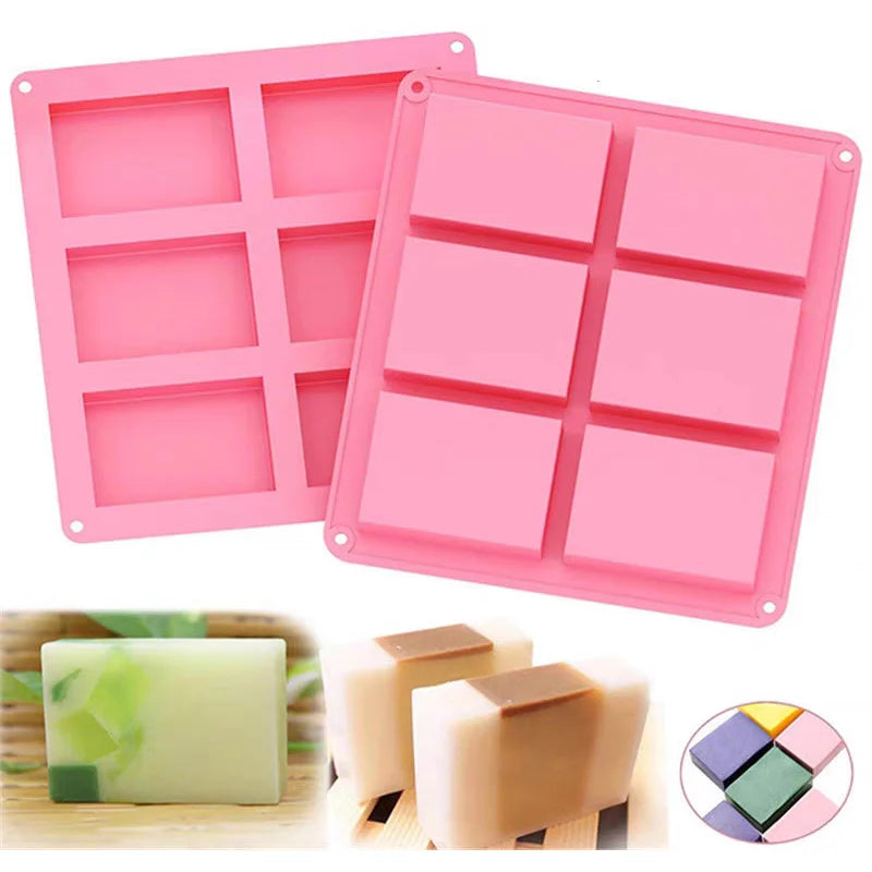 6 grid Handmade Soap Silicon Mold 6 types Floral Pattern Flat Bottom Essential oil Toilet Soap DIY Baking Cake Square Mold