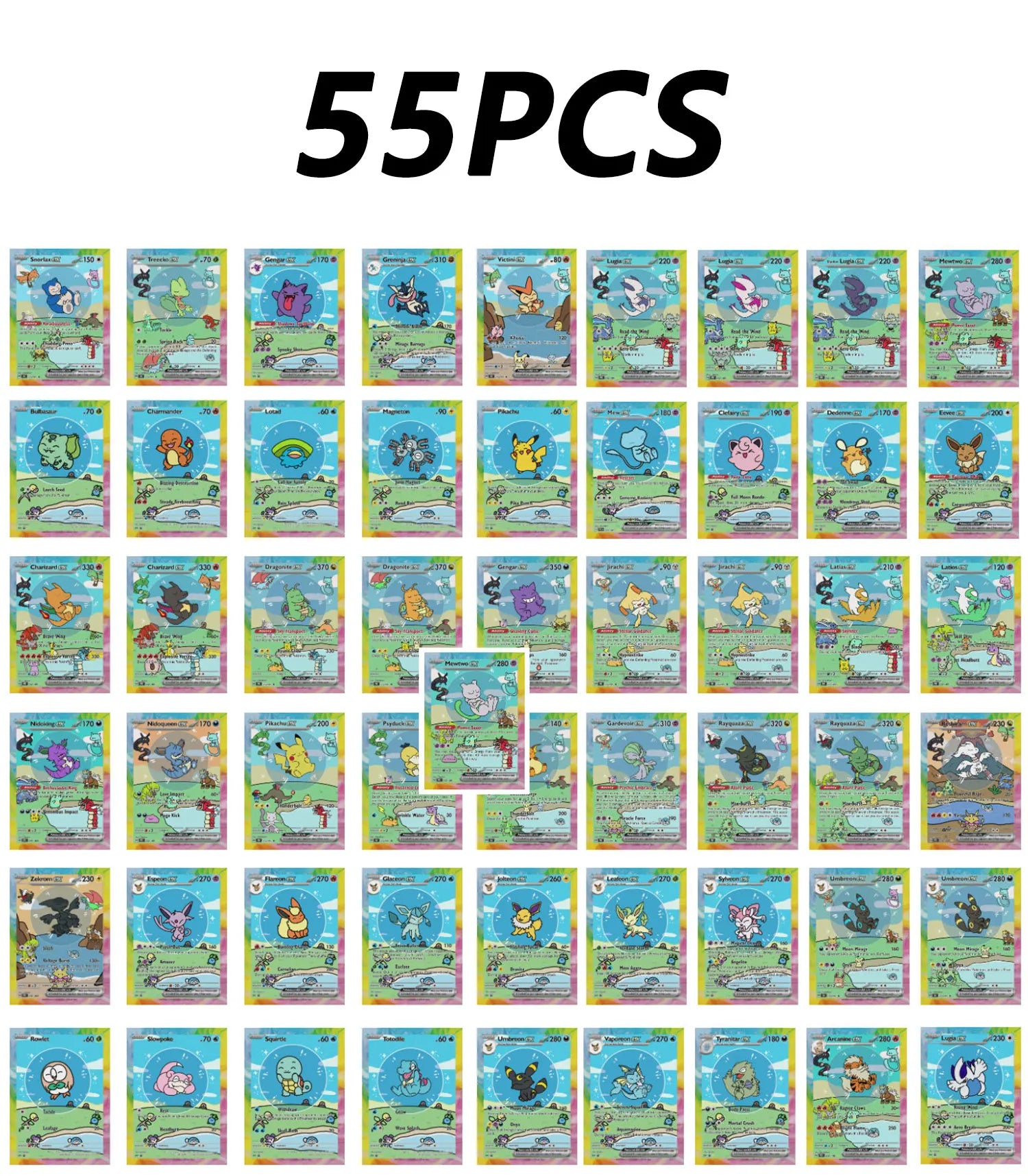 Shiny 55Pcs Cute DIY Card Proxy Pokemon My bubble friends Holographic Anime Version Classical Collection Cards Eevee Charizar