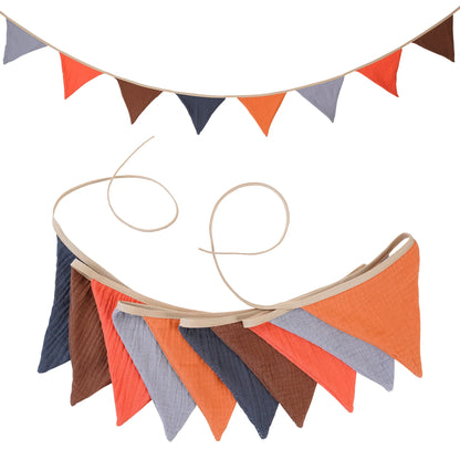 2.6M Nursery Fabric Bunting 10 Triangle Pennant Flags Party Decor Banner Home Baby Shower Carnival Garland - NO006-Brown Oran