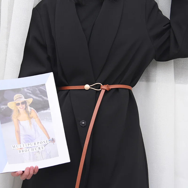 New Fashion Leather Women Belt Designer Metal Buckle Waist Strap All-match Lady Dress Coat Sweater Decorative Knotted Waistba