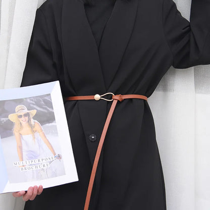 New Fashion Leather Women Belt Designer Metal Buckle Waist Strap All-match Lady Dress Coat Sweater Decorative Knotted Waistba