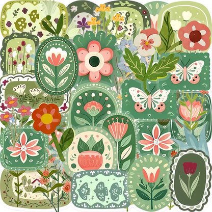 10/30/50pcs Vintage Floral Plant Cartoon Stickers Aesthetic Waterproof Graffiti Stationery Diary Planner Retro Decoration Dec