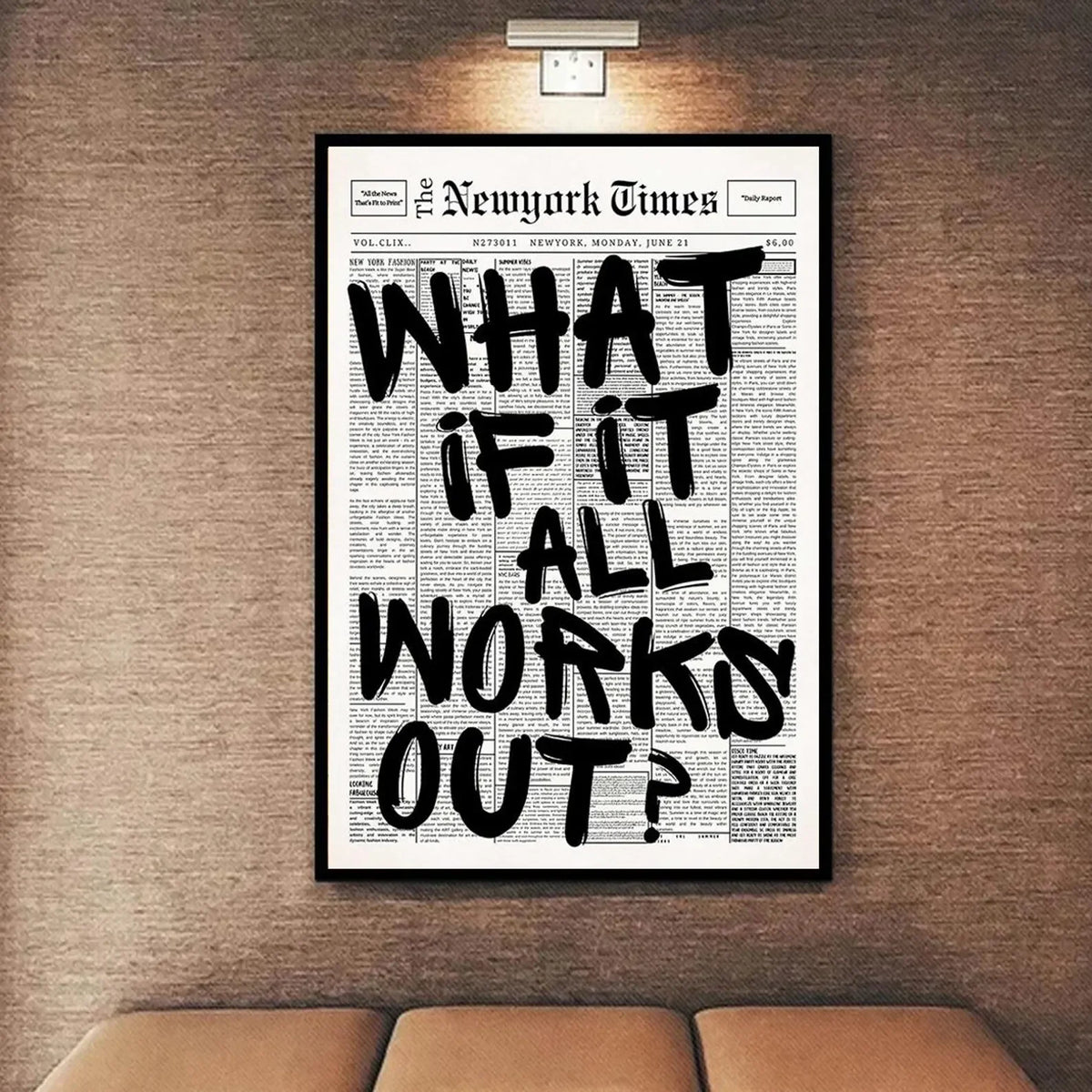 Newspaper Poster - What If It All Works Out - Positive Quote Canvas Wall Art, Affirming Minimalist Prints, Neutral Dorm Room 