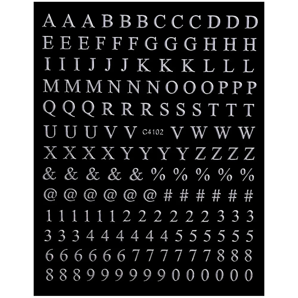 8 Sheets Letters Nail Art Stickers Number Nail Decals Self-Adhesive Luxury Gold Silver English Alphabet Nail Sticker Black Wh