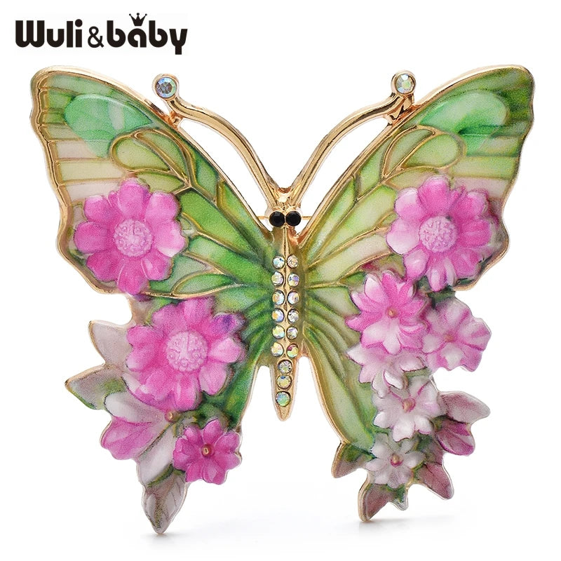 Wuli&baby Vintage Big Flower Butterfly Brooches 5-color Beautiful Insects Brooch For Women's Clothes Pins Gifts - purple