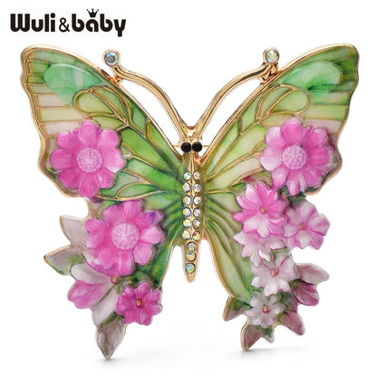 Wuli&baby Vintage Big Flower Butterfly Brooches 5-color Beautiful Insects Brooch For Women's Clothes Pins Gifts - purple