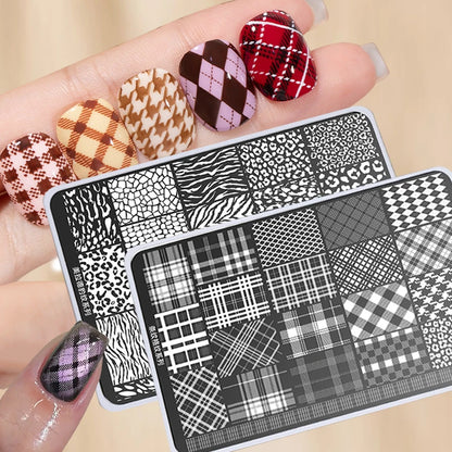 Elegant Grid Nail Stamping Plates 10*15cm Plus Size Plaid Line Stripe Butterfly Flower Design Nail Art Plates DIY Printing To