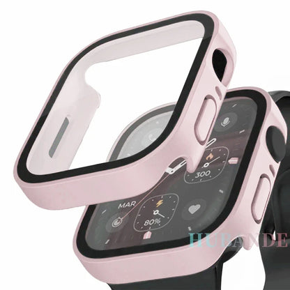 Glass+Case for Apple Watch 42 46mm 45mm 41 49 44mm 40 Mm Straight Edge Screen Protector Cover Case iWatch SE 6 7 8 9 10 11 Ul