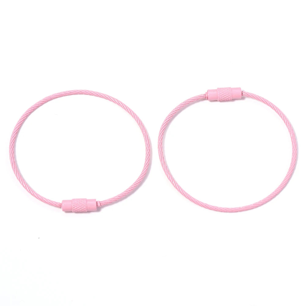 10pcs/lot Stainless Steel Wire Keychains Colorful Round Cable Loop Screw Lock Rope Rings For DIY Keyrings Key Chains Accessor