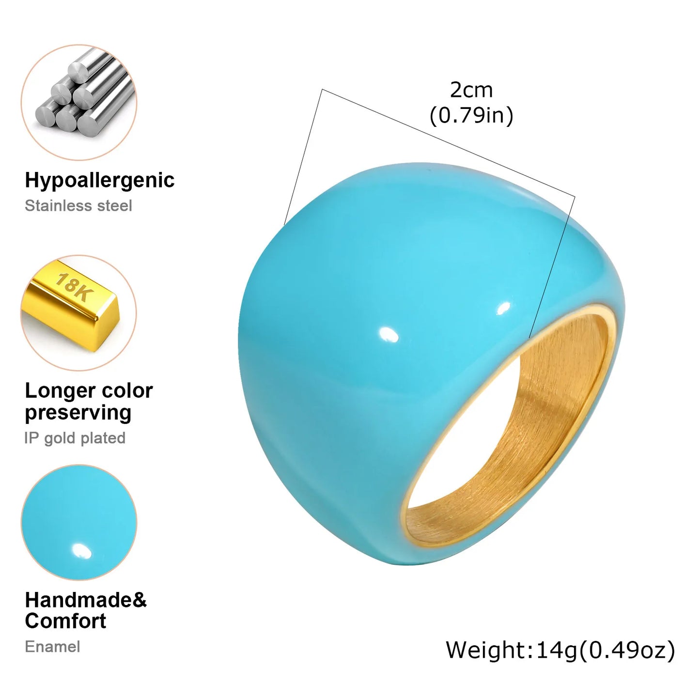 Chunky Open Twist Stackable Rings for Women, Blue Geometric Bold Enamel Crossover Statement Ring Band Waterproof - RC-636G07-