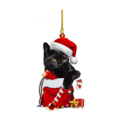 Charming Black Cat Christmas Ornament 2d Acrylic Hanging Decor For Tree Car Mirror Keychain Kid Xmas Gift Holiday Party Suppl